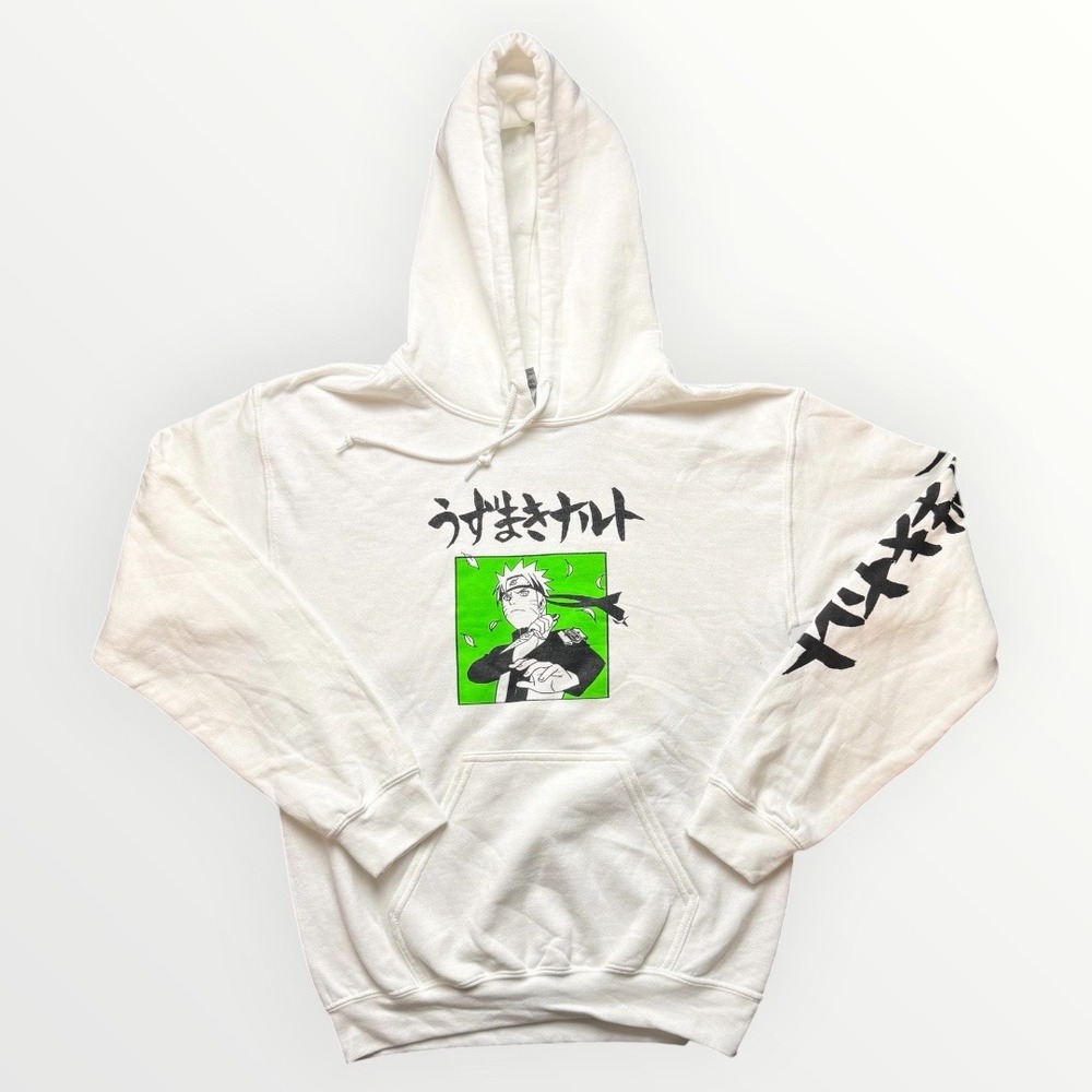 Naruto Shippuden Graphic Hoodie White Gildan Heavy Blend Anime Pullover Small